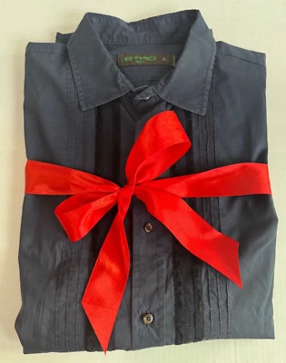 Etro Milano Men's Shirt Navy Blue with Elegant Vertical Detailing STYLISH XL - Image 1 of 4