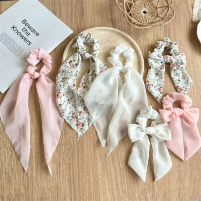 Pañuelo floral de gasa para el cabello crujiente triángulo pañuelos bufanda para la cabeza cuerda para el cabello Foto 1 de 4