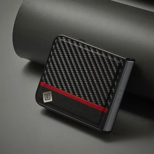 For Samsung Galaxy Z Flip5, Business Carbon Fiber Flip Leather Wallet Case Cover - Picture 1 of 10