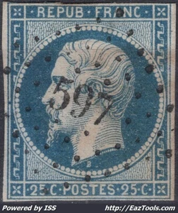 FRANCE EMISSION PRESIDENCE 25c BLEU N°10 AVEC OBLITERATION PC 597 A VOIR - Picture 1 of 2