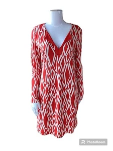 Abito a tunica a maniche lunghe Diane Von Furstenberg Reina Ikat stampa seta taglia 10 - Foto 1 di 9