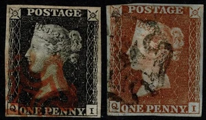 1840 1d Black Plate 9 QI 4m Near 4m VGU Matched 1d Red Near 4m FU Cat. £805.00 - Picture 1 of 3