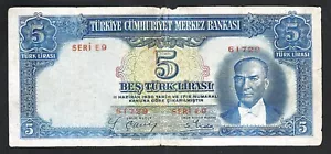 Turkey 5 Lira 1930 (1937), VF- Condition, 2.nd Emission, P-127 - Picture 1 of 4