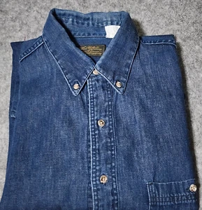 VTG Eddie Bauer Denim Shirt Men's Large Blue Long Sleeve Button Up Faded USA-EUC - Picture 1 of 10