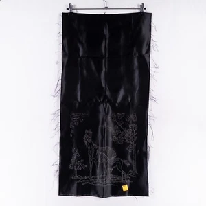 Vintage Printed Embroidery Pattern 18" X 18" Pillow Horses Black Satin Rayon - Picture 1 of 9