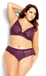 City Chic Ladies Cara Underwire Soft Cup Bra sizes 14DD 14F 18D Colour Plum - Picture 1 of 5