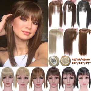 Straight Topper Hair Extensions Hairpiece Toupee As Human Hair With Fringe Bangs - Picture 1 of 28