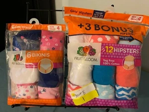 FRUIT of the LOOM Girl's Cotton~Tag Free BIKINIS 6 Pk.or HIPSTERS 11 Pk.~Size 4 - Picture 1 of 9