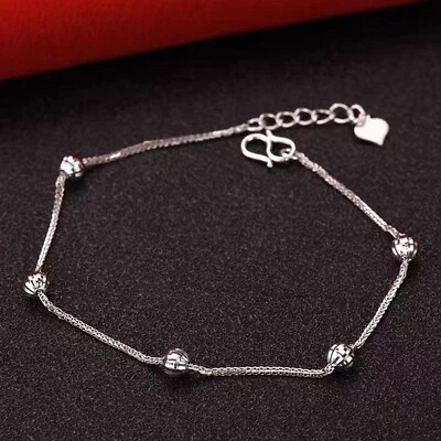 Pure Platinum 950 Chain Women Lucky Carved Bead Wheat Link Bracelet 3.46g - Image 1 of 4