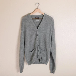 Vintage 60s Penney's Towncraft Shaggy Mohair Cardigan Sweater Gray Size Medium - Picture 1 of 7