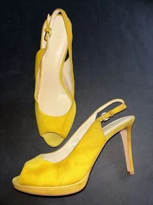 Nine West Emilyna Gold Sling Formal Back Peep Toe Buckle Wedding Shoe Size 9 M - Picture 1 of 14