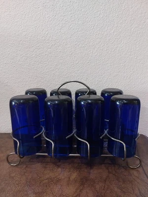 Vasos vintage Libbey azul cobalto metropolitano (8) estante para vasos fondo redondo  Foto 1 de 4