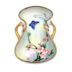 Piatto portagioie vintage Nippon porcellana farfalle bordo oro manici burro - Foto 1 di 9