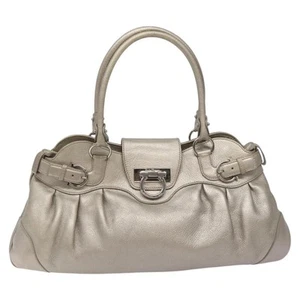 Salvatore Ferragamo Marisa Silver Leather Tote Bag Authentic - Picture 1 of 24