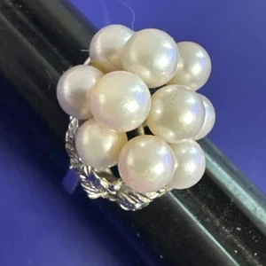 Vintage Silver Cultured Pearl Grape Cluster Ring Size 5 - Picture 1 of 12