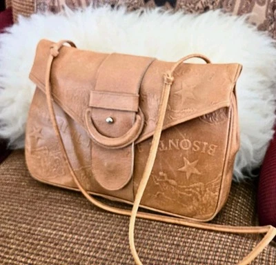 IL Bisonte RARO Bandolera Genuina De Colección Wanny Bisonte Logo Cuero Cartera Bolso ITALIA  Foto 1 de 4