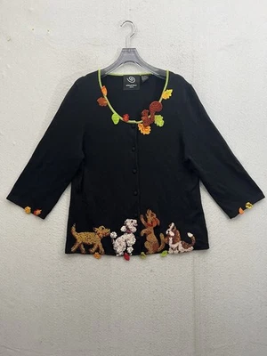 Michael Simon Sweater Women’s Large Petite  Black Fall Autumn Wearable Art - Image 1 of 4