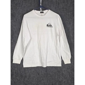 Quiksilver Mens White Long Sleeve Graphic Logo TShirt Surf Skate Sz M Streetwear - Picture 1 of 10