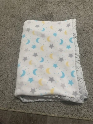 Manta bebé felpa 30x40 Parent's Choice luna y estrellas azul amarillo gris Foto 1 de 3