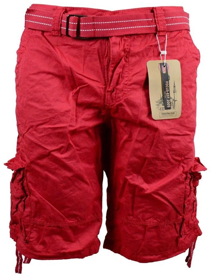男式工装短裤带腰带聚焦 32 34 36 38 40 42 44 休闲短黑色红色   — 第 1/1 张图片