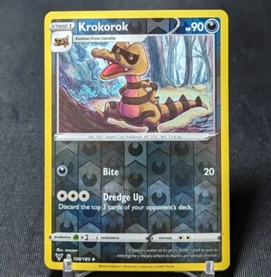 Krokorok Uncommon Reverse Holo 2020 Pokemon TCG Vivid Voltage Card 108/185 - Image 1 of 2