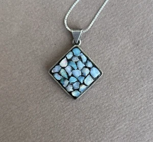 1960s VINTAGE SCANDIA STERLING SILVER AUSTRALIAN FIRE OPAL CHIP PENDANT J Elsen - Picture 1 of 7