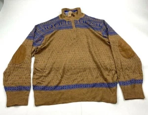 Born Mens Elbow Patches 1/2 Zip Sweater Pullover Brown Camel Size L - Picture 1 of 5