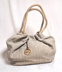 Michael Kors Rope Handle Logo Canvas Large Gathered Shoulder Bag With Pockets - Picture 1 of 6