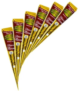 # 6 Pcs. Red Cone Vimal's Sehnaaz Instant Maroon Gold Henna Mehandi Cone - Picture 1 of 5