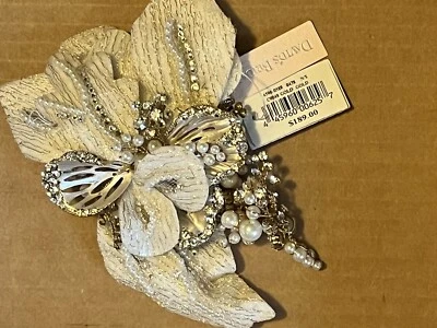 David's Bridal Floral Gold & White Rhinestones & Pearls Hair Clip NWT $189 Value - Image 1 of 2