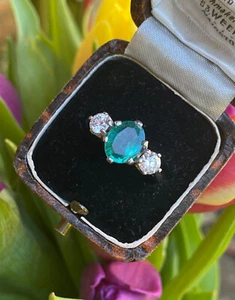 Emerald and Diamond Three Stone Ring 0.60ct + 2.12ct Platinum - Picture 1 of 6