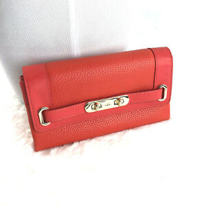 NWT Coach Pebbled Leather COH Swagger Turnlock Wallet, Coral #53028 Retail $250