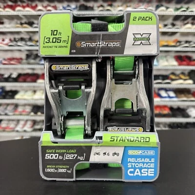 10 ft Green RatchetX Tie Down Straps with 500 lb Safe Work Load - 2 pack - Image 1 of 4