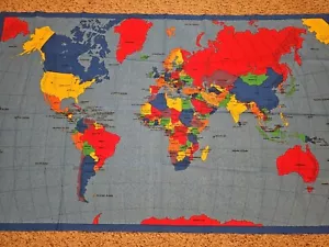 Map Of The World Fabric Traditions 1999 Cotton Fabric Panel 35x59 - Picture 1 of 3