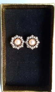 Pearl & Zirconia Cluster Earrings - Picture 1 of 1