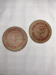 "2 fichas de madera vintage de níquel ~ cerveza Lone Star de 1,5"" ~ Wayne County Cresent City" - Imagen 1 de 6