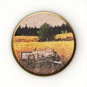 Vintage ECSTASY GIFTWARE Trivet Handcrafted Woven Wagon Trees 14”D Clear-Covered - Picture 1 of 7