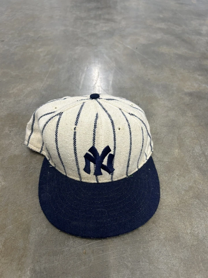 Vintage American Needle MLB Wool New York Yankees Pin Stripe Fitted Hat 7 1/8 - Image 1 of 4