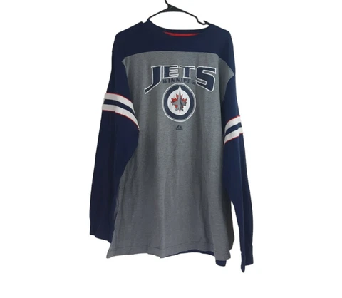 Majestic Mens Gray Blue Winnipeg Jets Long Sleeve NHL Hockey T Shirt Size 2XL Cover