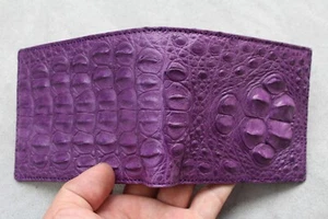 Purple Genuine CROC Leather MEN'S BIFOLD Wallet ID Flap - Picture 1 of 5