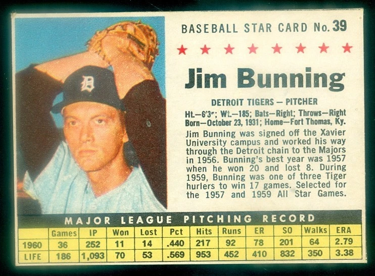 Post #39 Jim Bunning Box 1961 excelente Foto 1 de 1