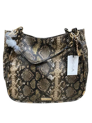 Jessica Simpson Handbag Shoulder Straps Snap Closure Purse Brown Snakeskin NWT - Image 1 of 4