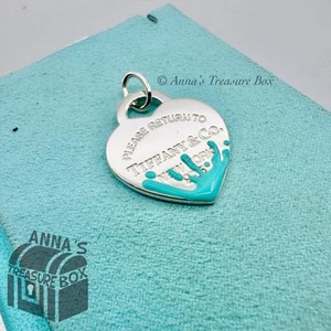 Tiffany & Co. Plata 925 GRANDE Azul Salpicadura Corazón Colgante Dije (Caja, Pch, Cinta) - Imagen 1 de 4
