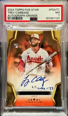 2024 Topps Five Star Rookie Trey Cabbage FSA-TC Orange Auto /5 PSA 7 - Image 1 of 2