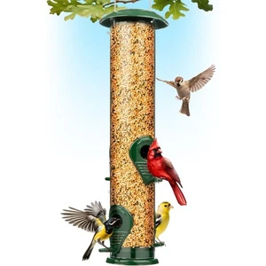 Metal Bird Feeder, 4-Port Wild Bird Feeders for Outdoors Hanging, Heavy Duty ... - Picture 1 of 7