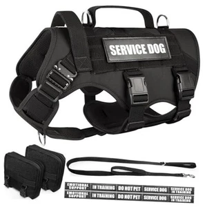  Tactical Dog Harness with Dog Leash, Service Working MOLLE Extra Large Black - Picture 1 of 7
