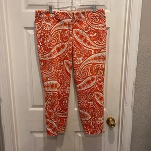 J. Crew City Fit Stretch Womens Size 14 Orange Paisley Print Crop Pants - Picture 1 of 6