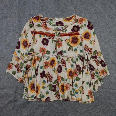 Top Ivy Jane Mujer Pequeña Campesina Túnica Fluida Floral Boho Artístico Manga Campana Foto 1 de 4