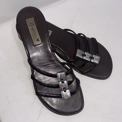 De colección Y2K Brighton Missy Cuero Gorpcore Tirantes Grueso Tacones Zapatos Deslizables 10M Foto 1 de 4