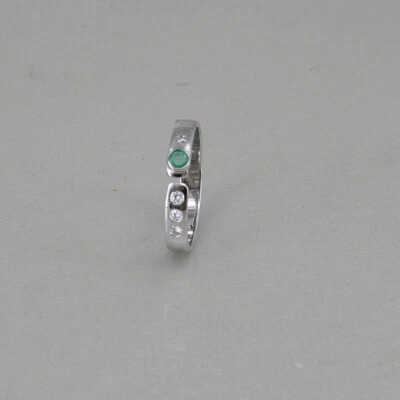 RING 585/14k Weissgold, Smaragd und Brillanten ca. 0,17 ct TW/vs, Gr. 63 - Bild 1 von 4